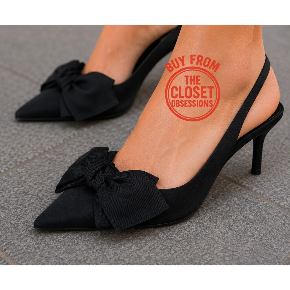 Zara Black Bow Pointed Slingback Heels